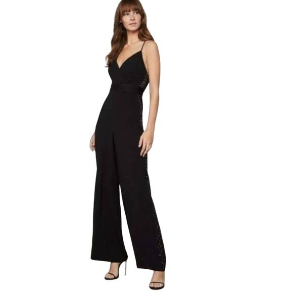 BcbgMaxAzria Black Wide Leg Swarovski Crystal Cocktail Formal Jumpsuit Sz 12 NWT - Picture 1 of 16